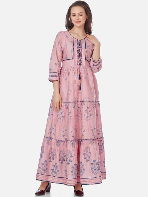 

Kiana Pink Ethnic motifs Maxi Dress With Attached Jacket