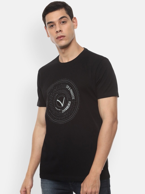 

VAN HEUSEN DENIM LABS Men Black Printed Pure Cotton T-shirt