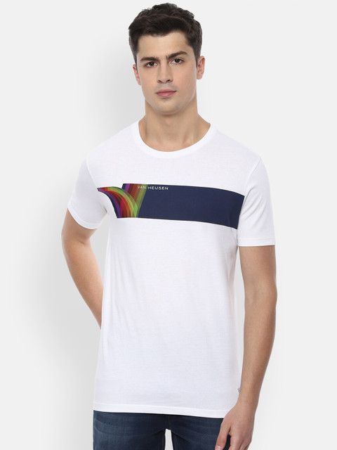 

VAN HEUSEN DENIM LABS Men White Printed Pure Cotton T-shirt