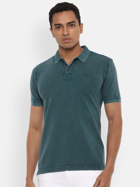 

VAN HEUSEN DENIM LABS Men Green Polo Collar Cotton Pure Cotton T-shirt