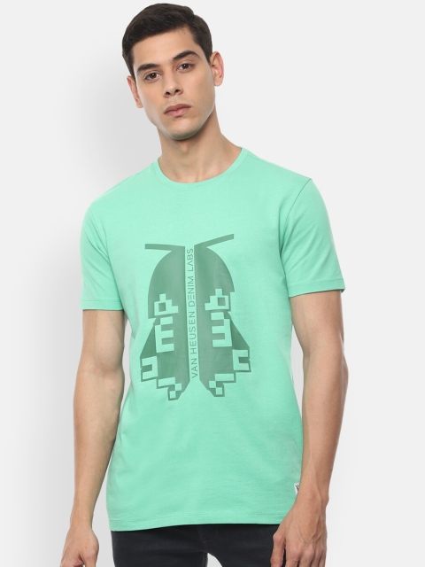 

VAN HEUSEN DENIM LABS Men Green Printed Cotton T-shirt