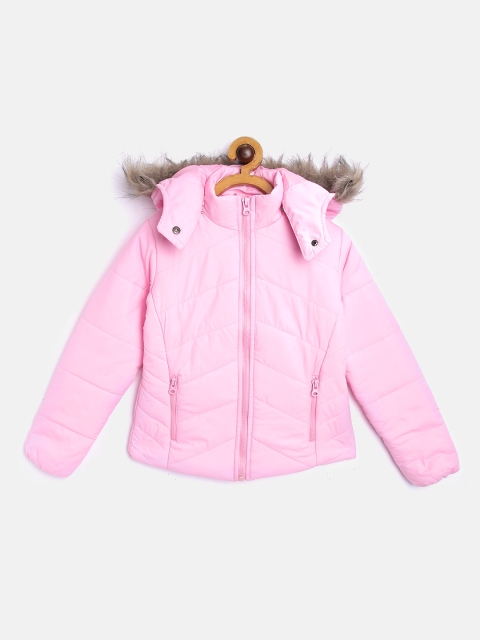

Disney Girls Pink Solid Parka Jacket with Detachable Hood