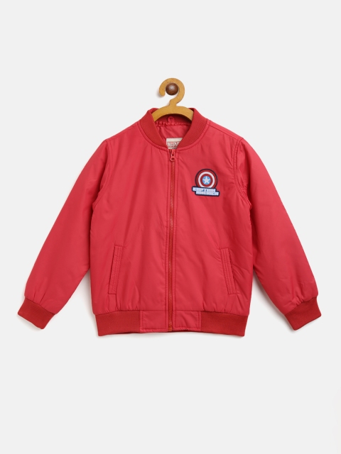 

Disney Boys Red Solid Bomber Jacket with Captain America Applique Detail