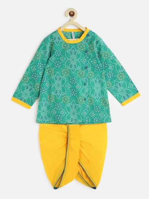 

Campana Boys Turquoise Blue Printed Regular Pure Cotton Kurta with Dhoti Pants