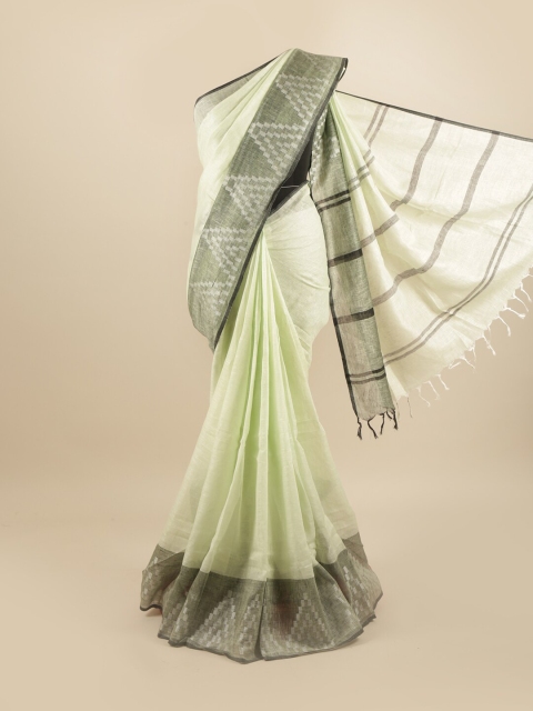 

Pothys Green & Black Linen Blend Saree