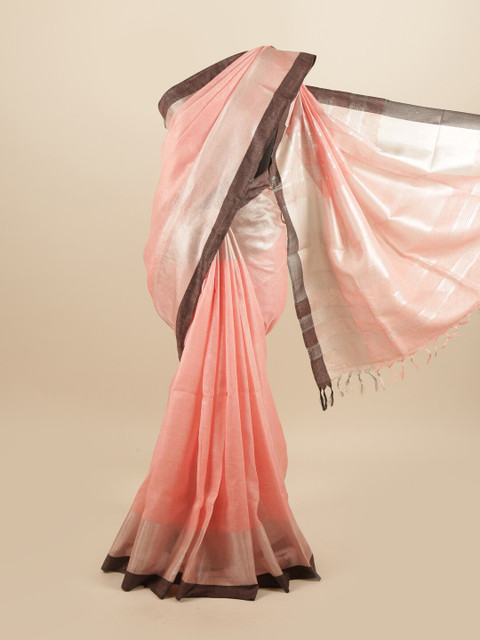 

Pothys Pink & Brown Zari Linen Blend Saree
