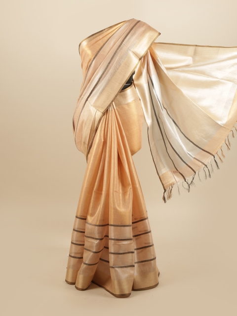 

Pothys Peach-Coloured & Silver-Toned Linen Blend Saree