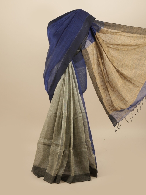 

Pothys Blue & Beige Linen Blend Half and Half Saree