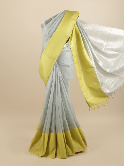 

Pothys Grey & Green Zari Linen Blend Saree