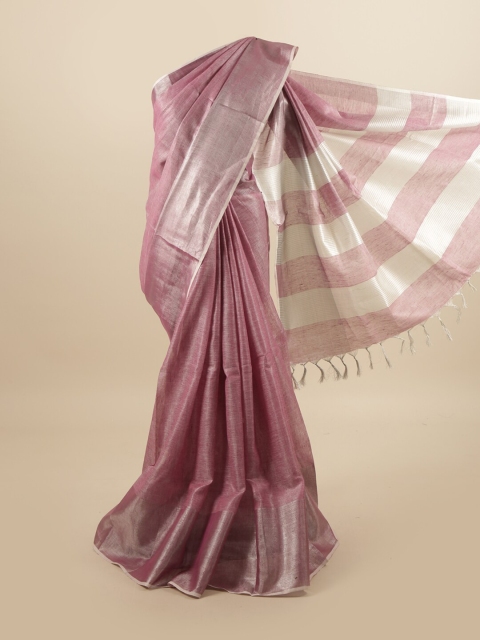 

Pothys Pink & Silver-Toned Zari Linen Blend Saree