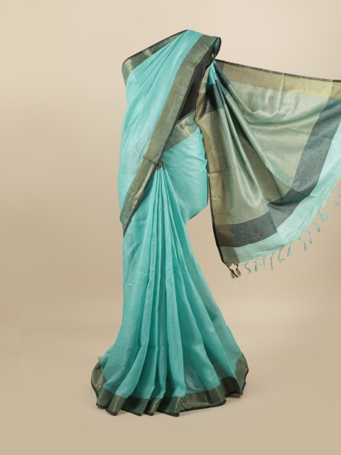 

Pothys Blue & Black Zari Linen Blend Saree