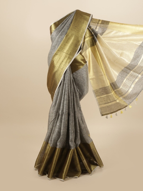 

Pothys Grey & Gold-Toned Zari Linen Blend Saree