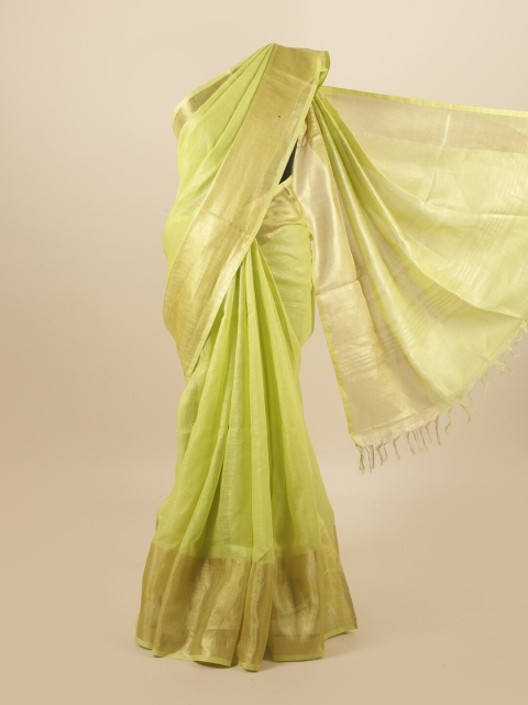 

Pothys Green & Gold-Toned Zari Linen Blend Saree