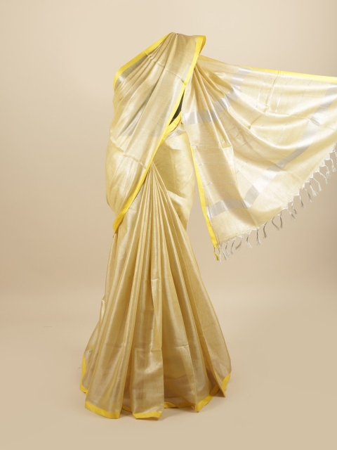 

Pothys Gold-Toned & Yellow Zari Linen Blend Saree