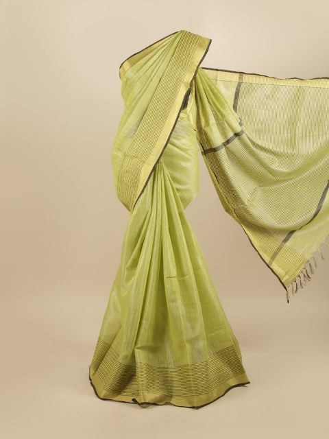 

Pothys Green & Gold-Toned Zari Linen Blend Saree