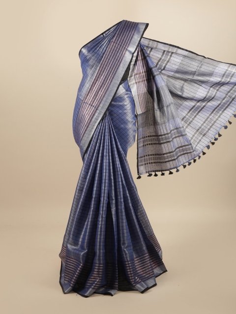 

Pothys Blue & Grey Checked Linen Blend Saree
