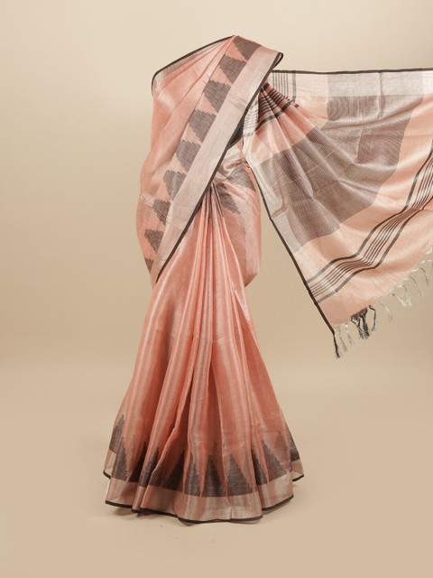 

Pothys Peach-Coloured & Black Zari Linen Blend Saree