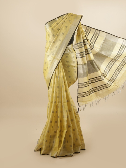 

Pothys Yellow & Black Woven Design Linen Blend Saree