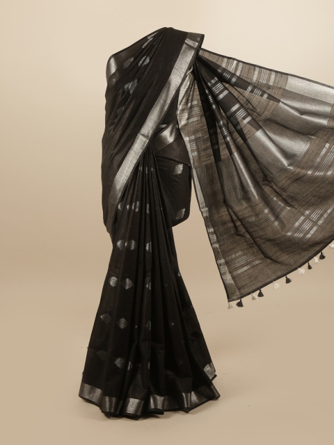 

Pothys Black & Silver-Toned Woven Design Zari Linen Blend Saree