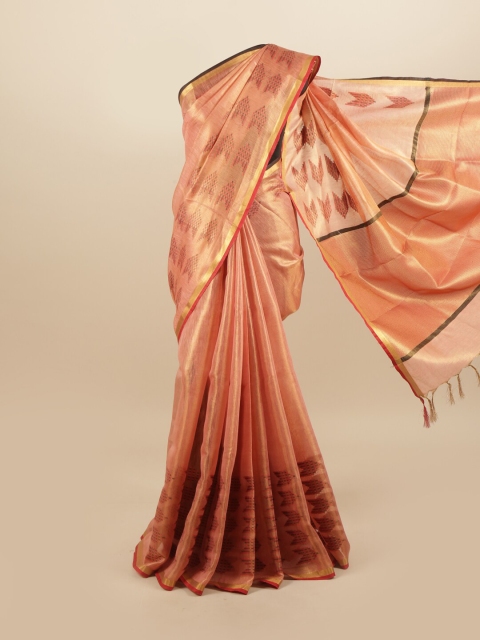 

Pothys Rust & Red Woven Design Linen Blend Saree