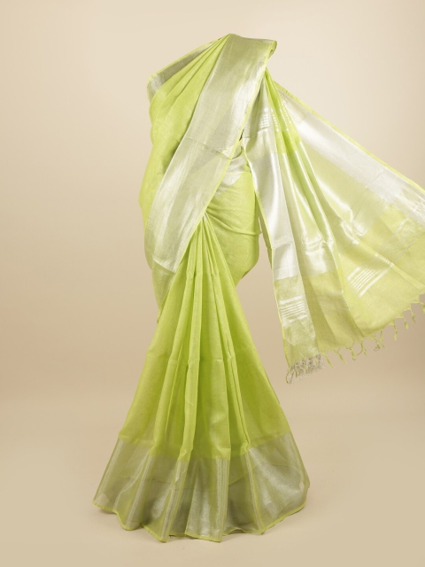 

Pothys Green & Silver-Toned Zari Linen Blend Saree
