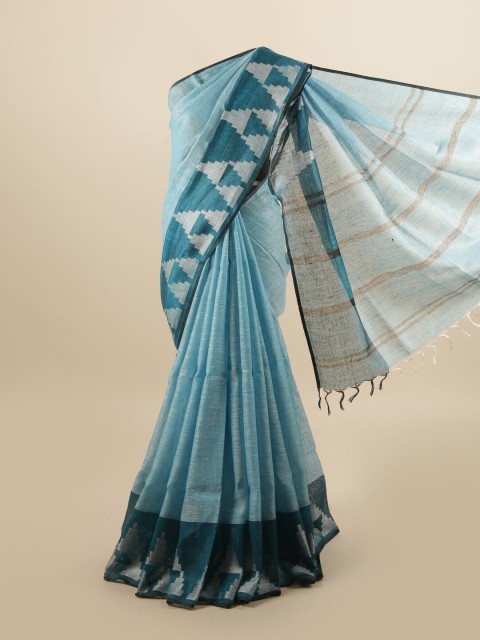 

Pothys Blue & Grey Linen Blend Saree