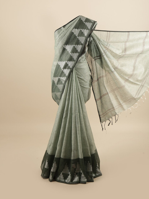 

Pothys Grey & Green Linen Blend Saree