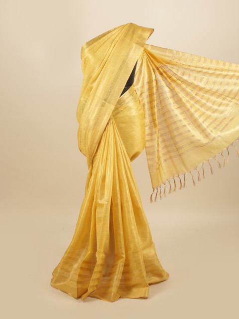

Pothys Yellow & Gold-Toned Zari Linen Blend Saree