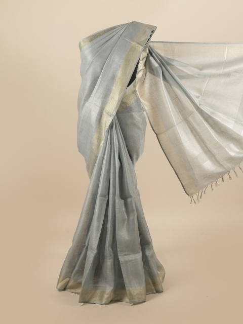 

Pothys Grey & Gold-Toned Linen Blend Saree