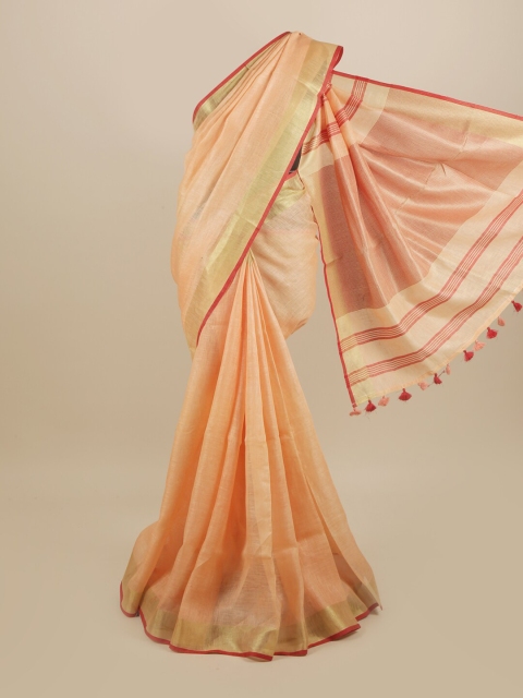 

Pothys Peach-Coloured & Red Linen Blend Saree