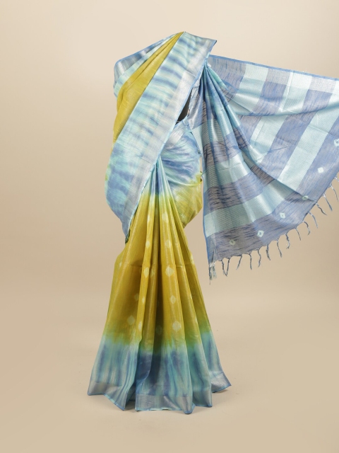 

Pothys Green & Blue Woven Design Zari Linen Blend Saree
