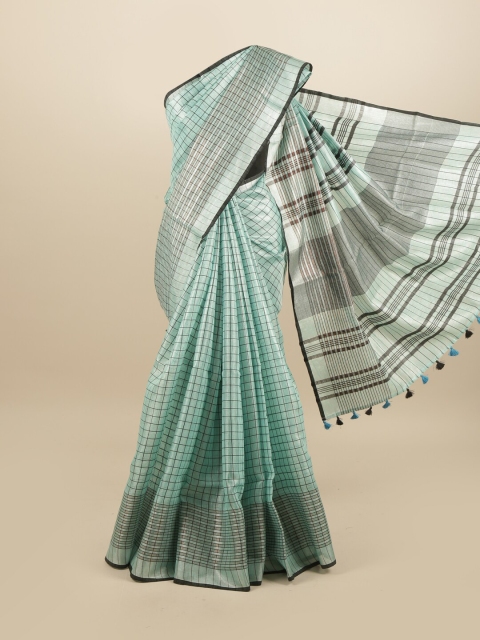 

Pothys Blue & Black Checked Linen Blend Saree
