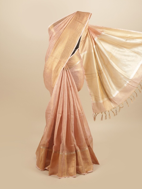 

Pothys Peach-Coloured & Gold-Toned Zari Linen Blend Saree