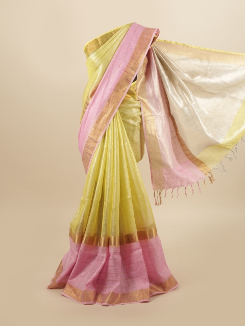 

Pothys Yellow & Pink Zari Linen Blend Saree