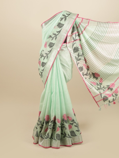 

Pothys Green & Pink Floral Linen Blend Saree