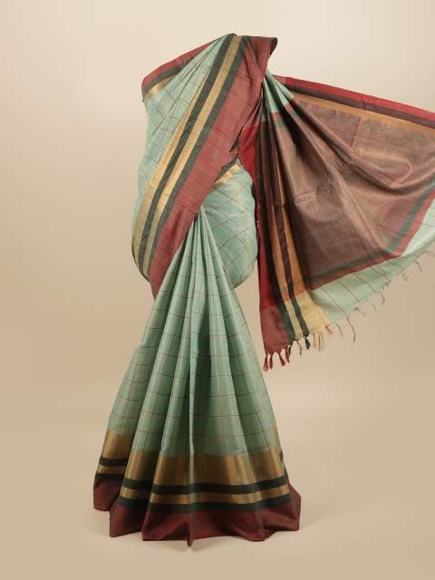 

Pothys Green & Brown Checked Linen Blend Saree