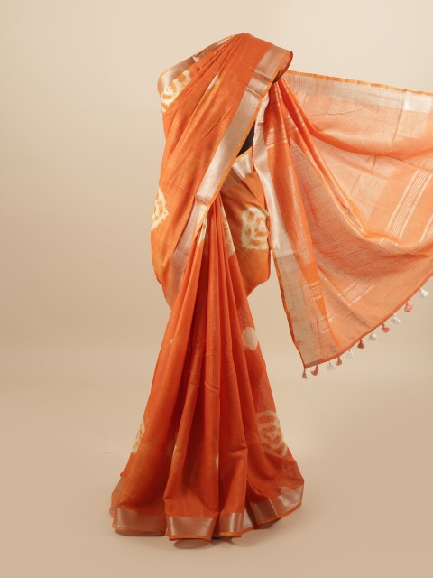 

Pothys Orange & White Zari Linen Blend Saree
