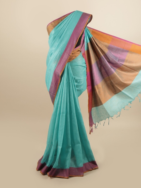 

Pothys Blue & Pink Zari Linen Blend Saree