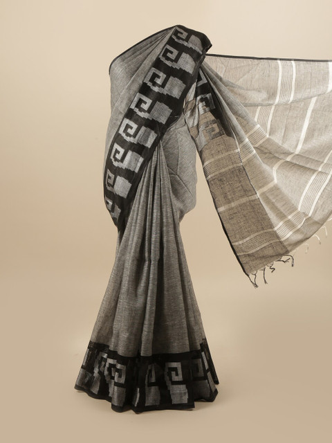 

Pothys Grey & Black Woven Design Linen Blend Saree