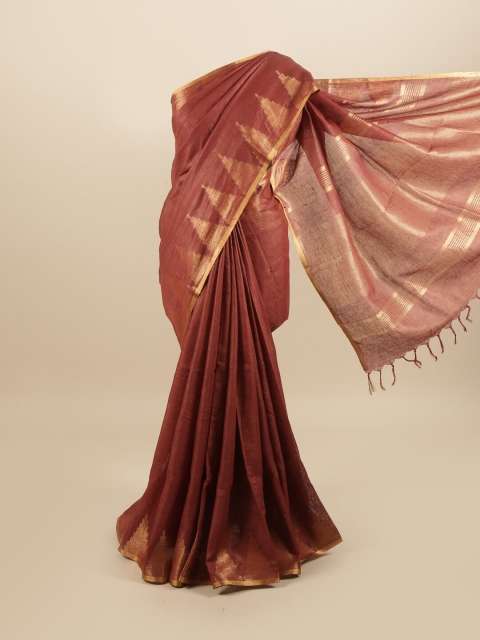 

Pothys Maroon & Brown Linen Blend Saree