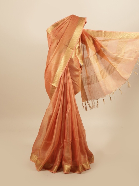 

Pothys Orange & Gold-Toned Zari Linen Blend Saree