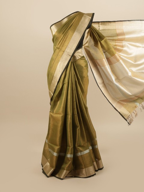

Pothys Green & Gold-Toned Zari Linen Blend Saree