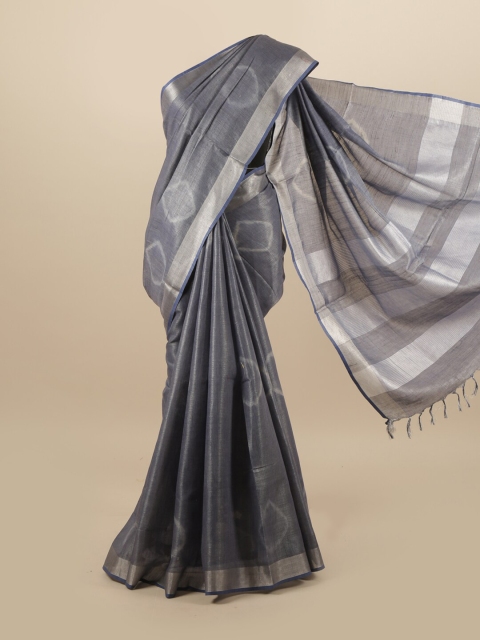 

Pothys Grey & Blue Linen Blend Saree