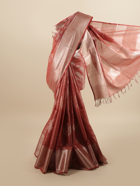 

Pothys Pink & White Tie and Dye Zari Linen Blend Saree