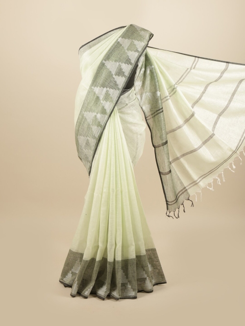 

Pothys Green & Grey Linen Blend Saree