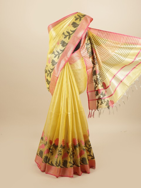 

Pothys Yellow & Black Woven Design Zari Linen Blend Saree