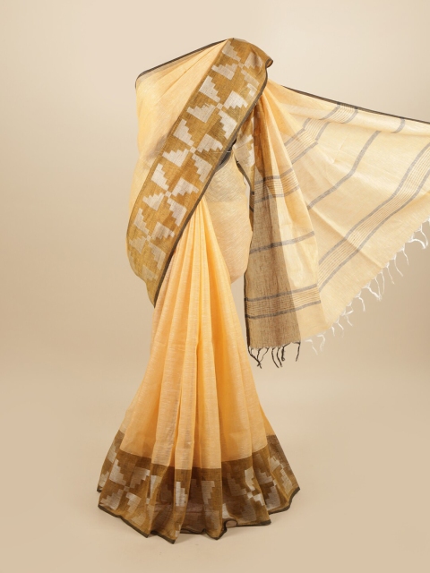 

Pothys Peach-Coloured & Tan Linen Blend Saree