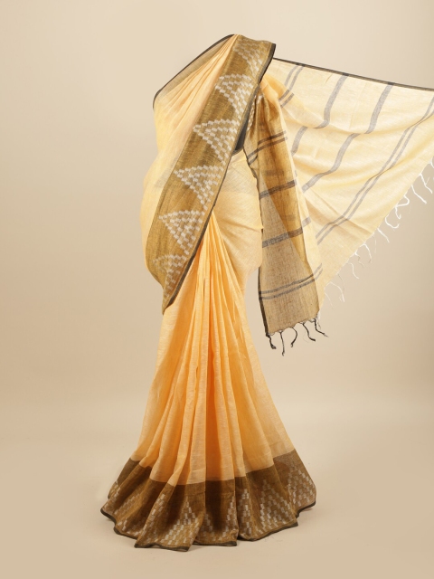 

Pothys Yellow & Gold-Toned Linen Blend Saree
