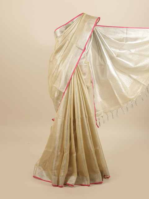 

Pothys Cream-Coloured & Pink Linen Blend Saree