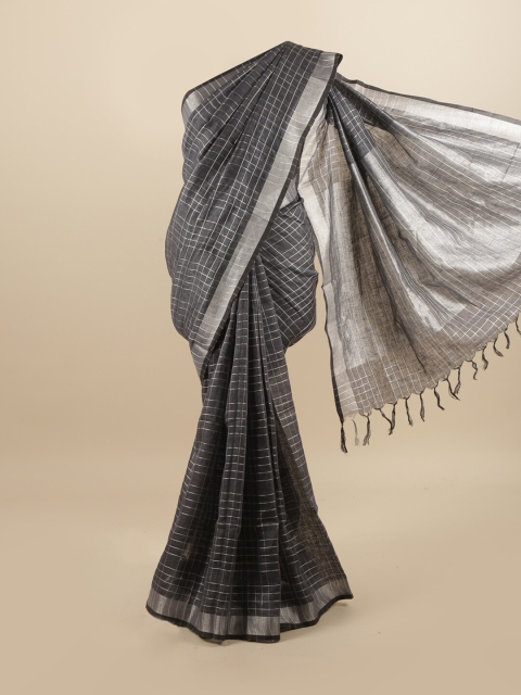 

Pothys Grey & Silver-Toned Checked Linen Blend Saree